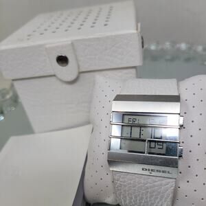 Diesel DZ-7087 3-Tier Digital Watch Men’s White Leather Band Used Vintage Exc!